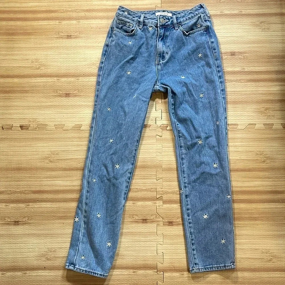PacSun Denim - PacSun Embroidered Daisy Light Wash High Rise Mom Denim Jeans Women's Size 25
